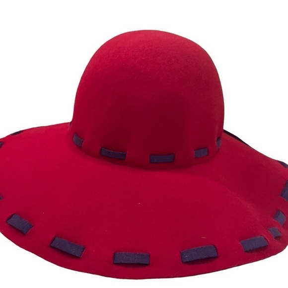 Cheveux Red & Purple 100% Wool Wide Brim Floppy Hat 15” - Picture 2 of 9